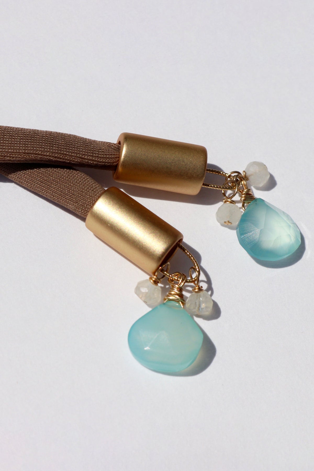 Close up of Aqua Chalcedony and Moonstone