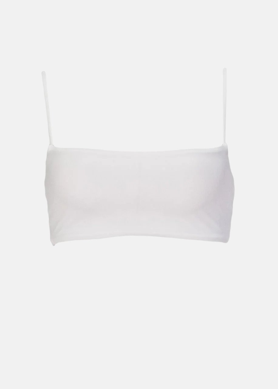 Pardon My French White Bandeau Top by Swimspiration with Black Spinel, Moonstone, Pearls