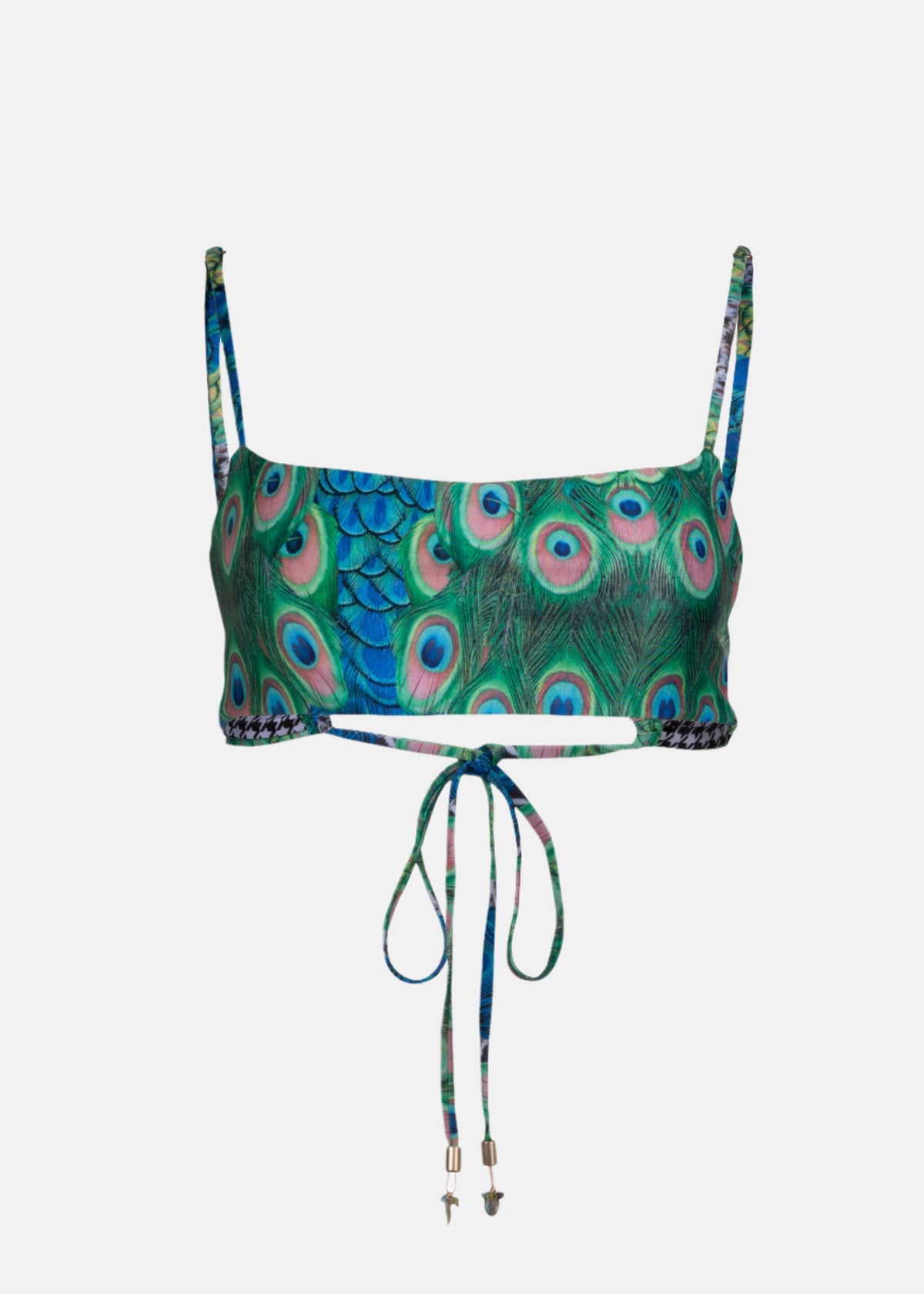 Peacock Bandeau Top by Swimspiration with Labradorite, Amethyst Purple, Peridot, and Blue Apatite Gems