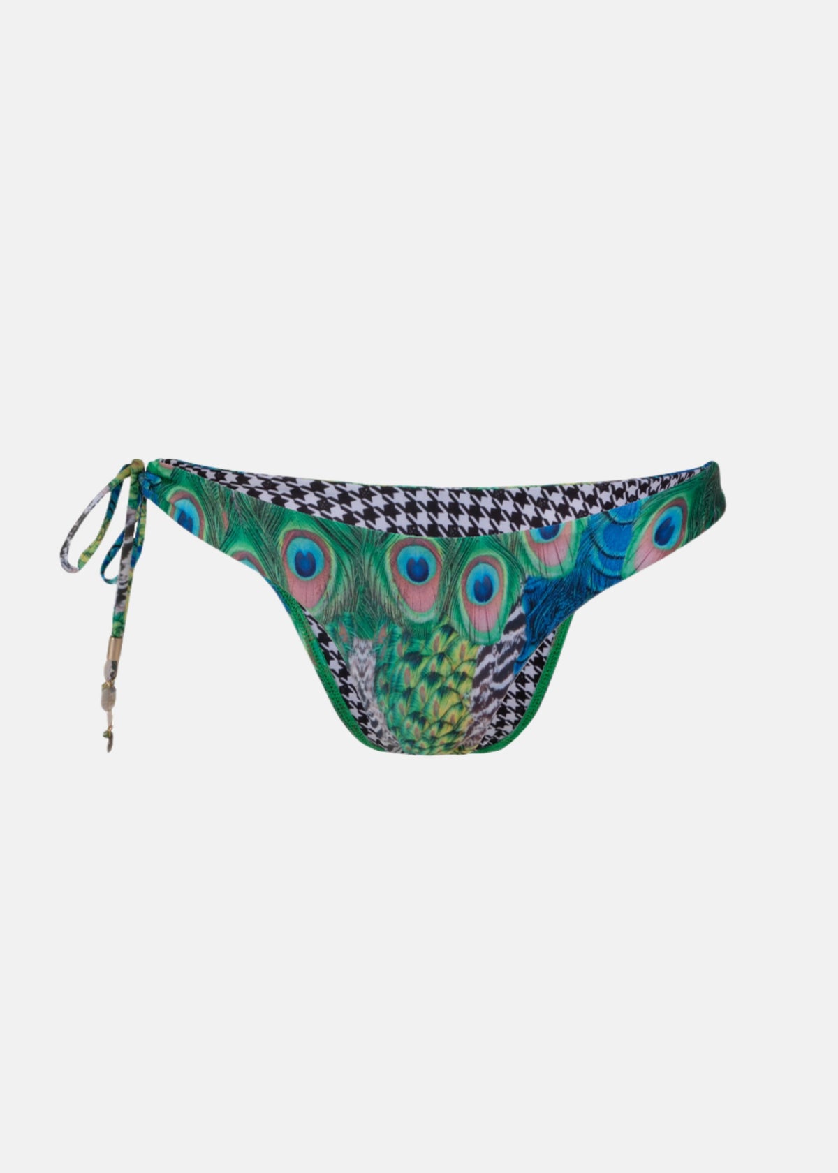 Peacock Bikini Bottom front by Swimspiration with Labradorite, Amethyst Purple, Peridot, and Blue Apatite Gems