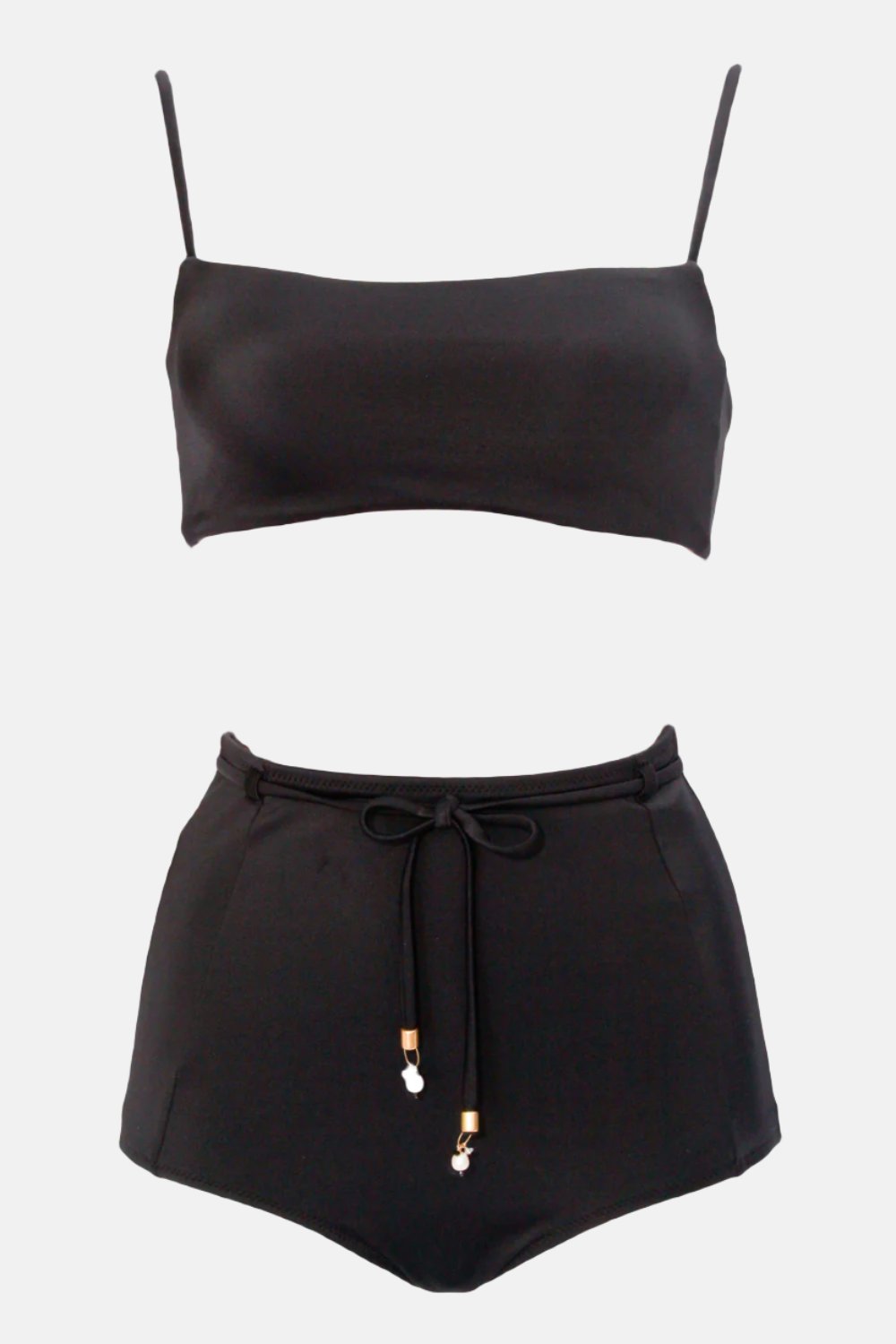 Pardon My French Black Bandeau Top by Swimspiration with Black Spinel, Moonstone, Pearls