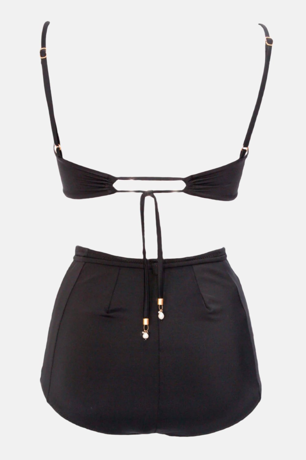 Pardon My French Black Bandeau Top by Swimspiration with Black Spinel, Moonstone, Pearls