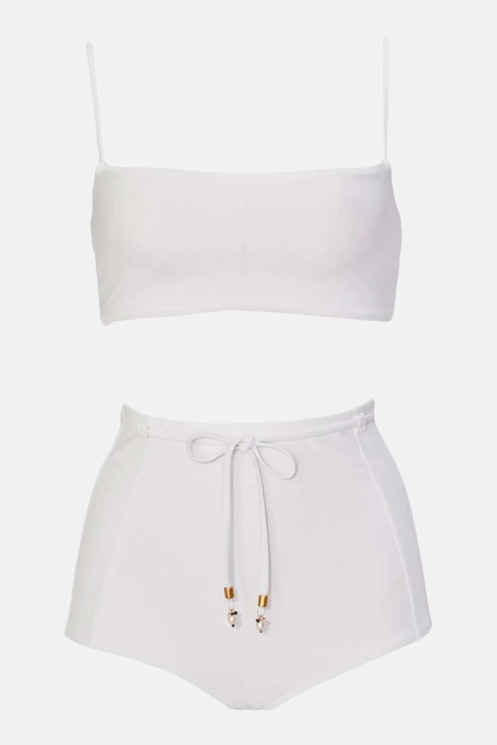 Pardon My French White Bandeau Top by Swimspiration with Black Spinel, Moonstone, Pearls