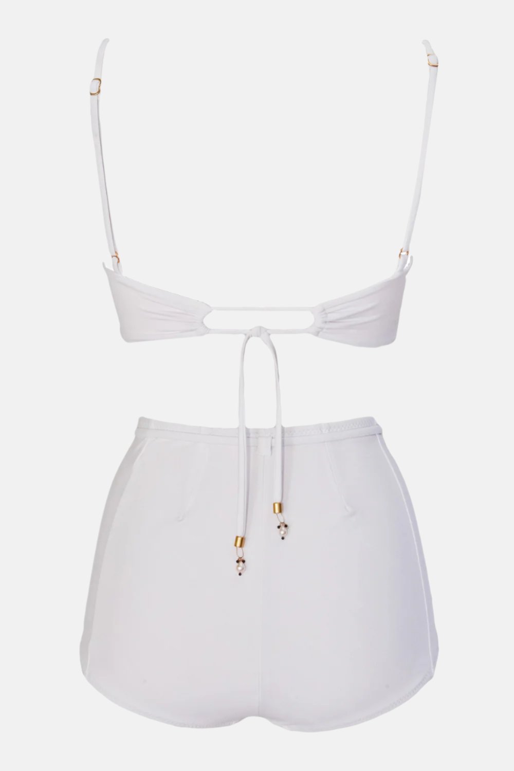 Pardon My French White Bandeau Top by Swimspiration with Black Spinel, Moonstone, Pearls