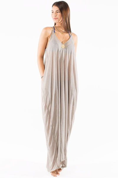 Taupe full length resort wear dress by Swimspiration. 